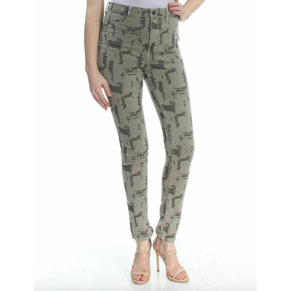 2/$30 FREE PEOPLE Skinny Jeans Size 30 Green Denim Stretch Unique Print High Rse - Picture 7 of 7